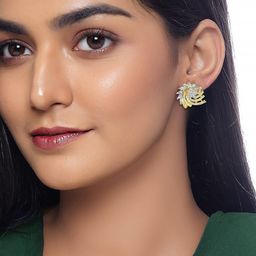 PRIVIU Gold-Plated American Diamond Studded Floral Shaped Studs-image-82