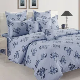 SWAYAM Blue & Grey Floral 160 TC King Bedsheet with 2 Pillow Covers-image-54