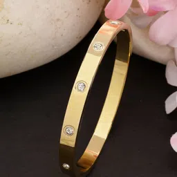 DressBerry American Diamond Gold-Plated Cubic Zirconia Studded Kada Bracelet-image-61