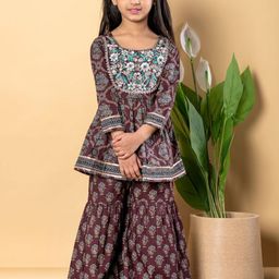 Readiprint Fashions Girls Floral Printed Pure Cotton Anarkali Kurti With Sharara-image-75