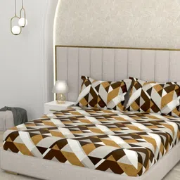 Pure Decor Brown & White Printed 300 TC Pure Cotton King Bedsheet Sets - 2.74 m x 2.74 m-image-48