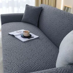 Stylista Grey Polyester Sofa Cover With Arms-image-53