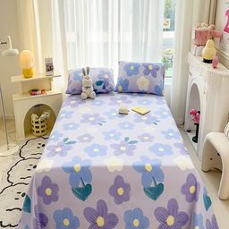 JC HOME Blue & White Floral 140 TC Queen Bedsheet with 2 Pillow Covers-picture-41