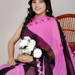 VL SAREES Striped Mirror Work Poly Chiffon Leheriya Saree image 3