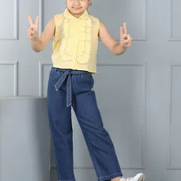 AWW HUNNIE Girls Shirt Collar Pure Cotton Top With Trouser-image-17