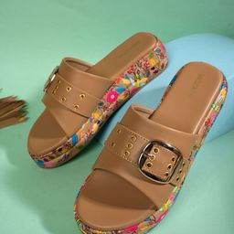 MOZAFIA Women Printed Open Toe Flats with Laser Cuts-image-87