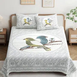 JAIPUR PRIME Magnet Grey Printed Pure Cotton 180TC King Bedsheet Set 2.74m x 2.54m-image-19