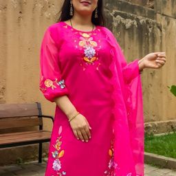 Indo Era Ethnic Motifs Embroidered Round Neck Thread Work Kurta with Trousers & Dupatta-picture-45