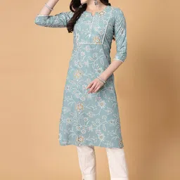God Bless Women Geometric Embroidered Keyhole Neck Chikankari Floral Anarkali Kurta-57