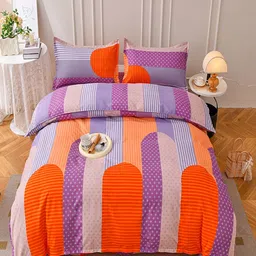 JC HOME Pink & Purple Geometric Printed Double Extra Large Regular Bedding Set-image-61