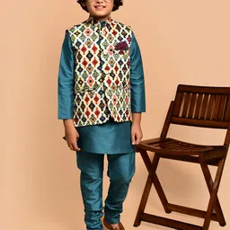 PRINTINDIA Boys Band Collar Straight Kurta with Trouser & Nehru Jacket-image-80