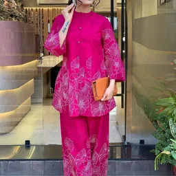 KALINI Embroidered Mandarin Collar Neck Three Fourth Sleeve Tunic With Palazzo Co-Ords-image-16
