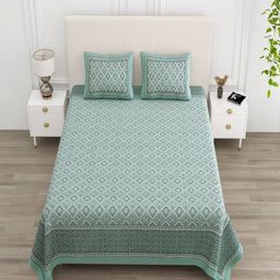tundwal's Marina Bay Green & White Floral 210 TC Cotton King Bedsheet Set-picture-34