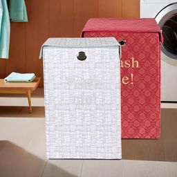 Kuber Industries Grey & Maroon 2 Pieces Printed Foldable Dustproof Laundry Bags 75L-96
