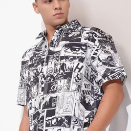 HIGHLANDER Men Cutaway Collar Graphic Printed Relaxed Fit Casual Shirt-image-44