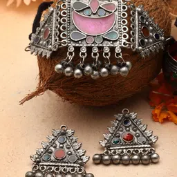 Moedbuille Silver-Plated Artificial Stones Studded Oxidised Necklace And Earrings-7