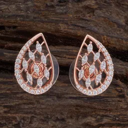 Kushal's Fashion Jewellery Rose Gold Plated Teardrop Shaped Zircon Studded Earrings-image-43