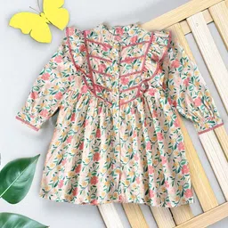 Bella Moda Floral Print Cuffed Sleeves Lace Inserts Fit & Flare Dress-image-51