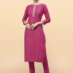 Anouk Rustic Geometric Embroidered Round Neck Sequinned Straight Kurta With Trousers-picture-12