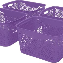 Polypropylene Medium Turkish Basket Purple (36.5 CM x 21 CM x 10 CM) (Pack Of 4, Medium) Storage Basket-image-79