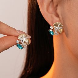FIMBUL Gold Plated Artificial Stones Studded & Beaded Quirky Studs image 4