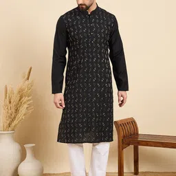 HERE&NOW Ethnic Motifs Embroidered Sequinned Mandarin Collar Straight Kurta-image-89