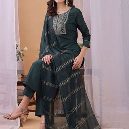 KALINI Yoke Design Sequinned Kurta With Trousers And Dupatta-7