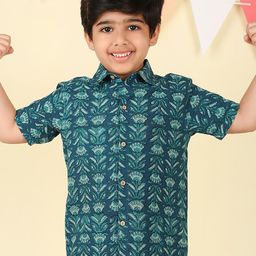 Fabindia Boys Floral Printed Spread Collar Cotton Casual Shirt-image-11