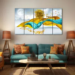 The Castle Decor Brown & Blue 5 Pieces Wooden Wall Art-picture-4