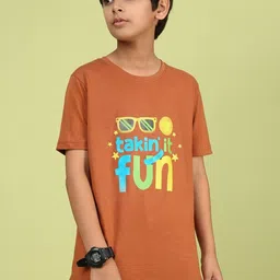 YK Boys Typography Printed Round Neck Cotton Relaxed Fit T-shirt-55