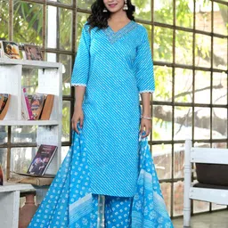 SINGNI Women Embroidered Regular Pure Cotton Kurta with Sharara & With Dupatta-35