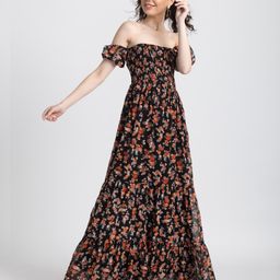 JULO Floral Print Off-Shoulder Georgette Maxi Dress-image-12