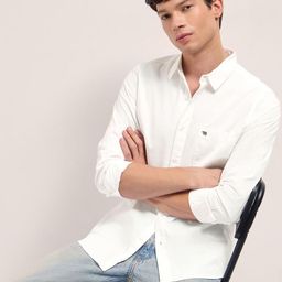 THE BEAR HOUSE Men Solid Spread Collar Pure Cotton Casual Shirt-picture-4