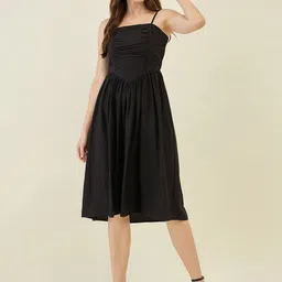 aayu Women Shoulder Straps Smocked Fit & Flare Midi Dress-image-44