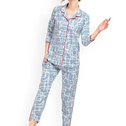 Lotik Women Pure Cotton Printed Lapel Collar Night suit-image-27