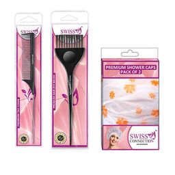 Swiss Connection Set Of 4 Pin Tail Comb, Hair Dye Colouring Brush & Waterproof Shower Cap-3