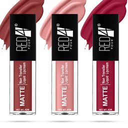 RED 4 Miss Perfect Set Of 3 Non Transfer Matte Liquid Lipstick 4 g Each Shade 123-124-127-56