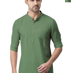 univibe Selection Of 2 Band Collar Rolled-Up Sleeves Pure Cotton Slim Fit Kurtas-image-15