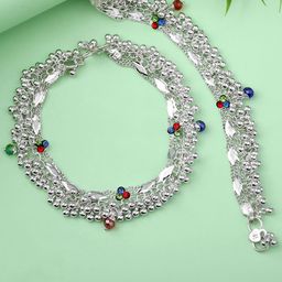 Estele Rhodium-Plated Ghungroo Beaded Anklets-picture-42