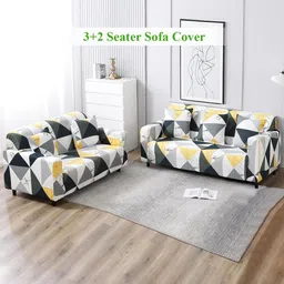 HOKIPO Geometric Multi Print 5 Seater Fully Covered Stretchable Sofa Cover-3