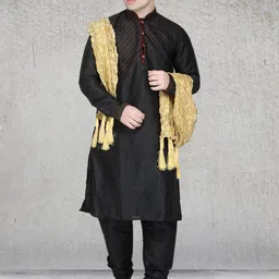 Moda Rapido Striped Yoke Design Thread Work Art Silk Kurta With Pyjamas And Dupatta-image-42