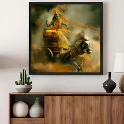 999Store Yellow & Grey Krishna Chariot Canvas Painting Wall Art-image-89