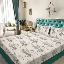Myntra Elegant Homes Cream-Coloured Floral 300 TC Double King Bedsheet Set-2.5 m X 2.25 m-image-31