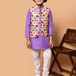 PRINTINDIA Boys Band Collar Straight Kurta with Trouser & Nehru Jacket-45