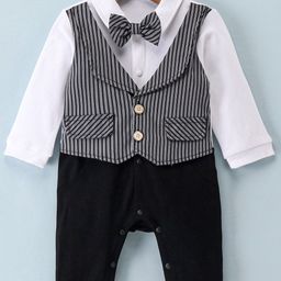 Mark & Mia Infant Boys Striped Full Sleeves Rompers With Bow-14