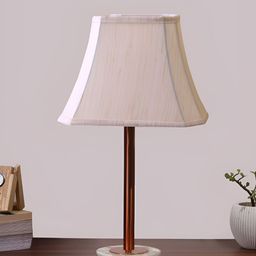 Aura Off White & Copper Toned Frustum Shaped Cotton Shade Wooden Table Lamp-36