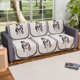 Myntra Elegant Homes 6-Pcs Cream-Coloured & Grey Velvet Sofa Covers-6