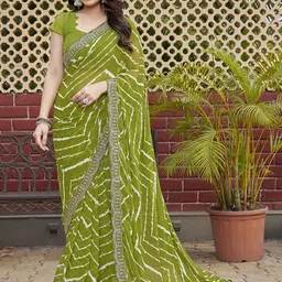 The Textile Hub Leheriya Printed Sequinned Pure Georgette Leheriya Saree-19
