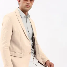 SHOWOFF Men Cream Single Breasted Slim Fit Blazer With Notched Lapel-picture-17