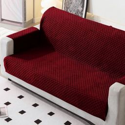 Fashion Throw Maroon Checked Velvet 1 Piece Sofa Cover With Arms-image-54